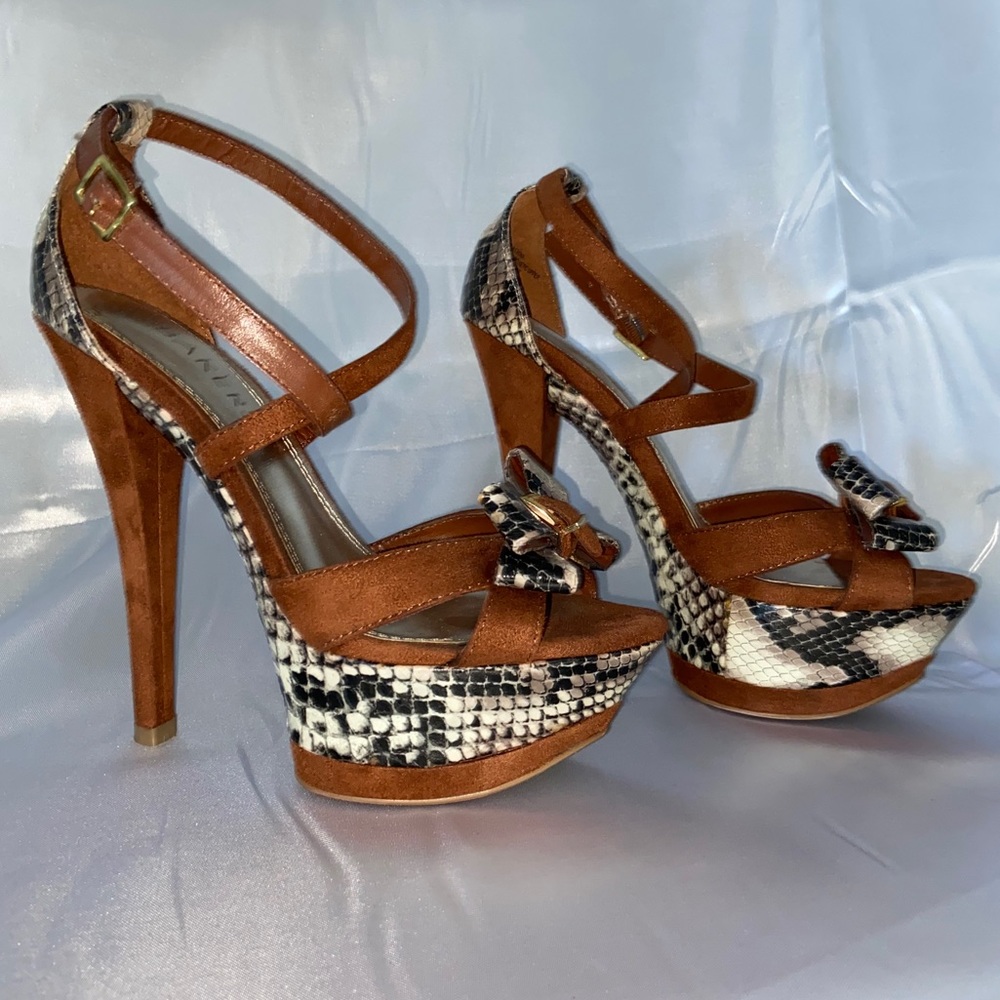 BAKERS | Brown and Snakeskin platform heels